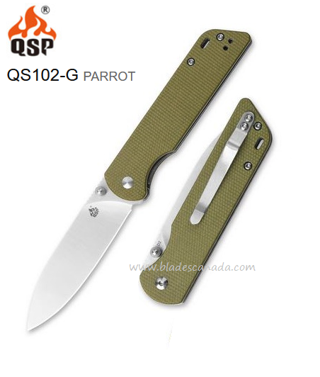 QSP Parrot Folding Knife, D2 Steel, Micarta Light Green, QS102-G